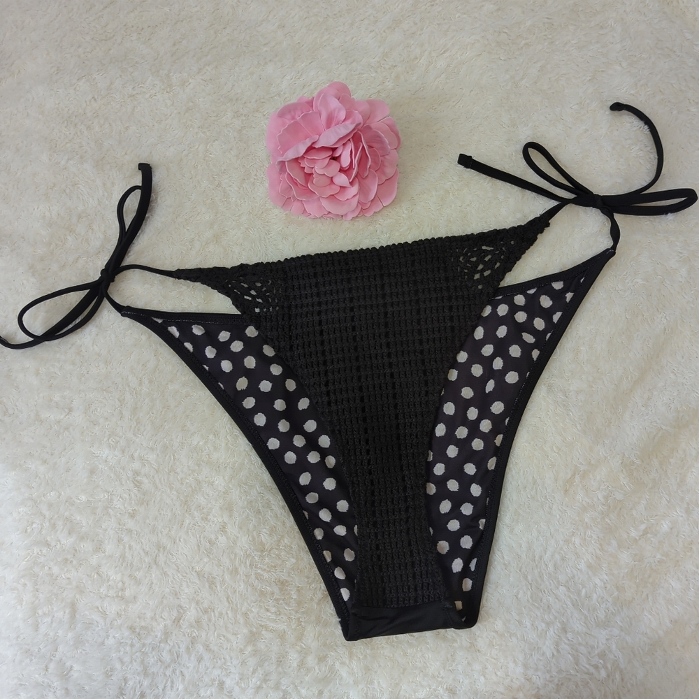 aerie Black Polka Dot Tie-Side Bikini Bottom